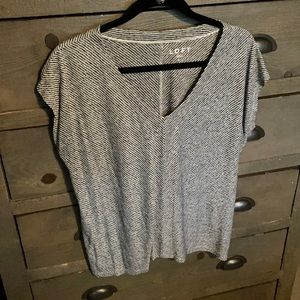 LOFT Size L Black and White Striped Shirt